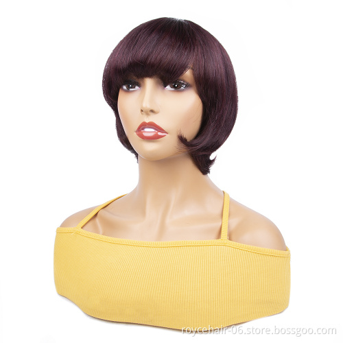 Short Pixie Cut Wigs Natural Full Machine Made Wig With Bangs Short Bob Wigs For Black Women